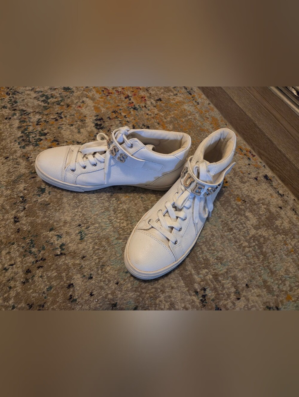 GUESS White High-Top Logo Strap Sneakers